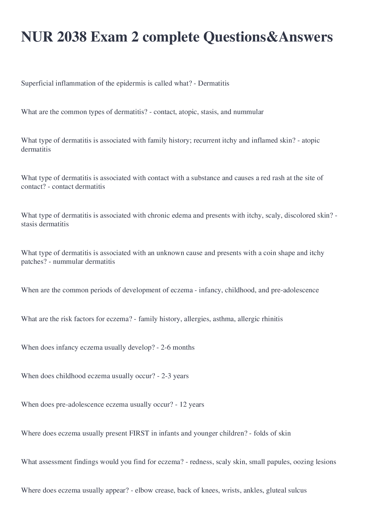 Preview image for NUR 2038 Exam 2 complete Questions&Answers